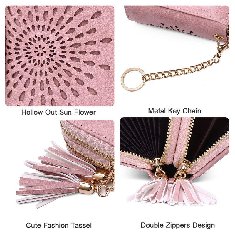 APHISON RFID Credit Card Holder Zipper Card Case Keychain Small Wallet for Women 1942-2 PINK - Image 4